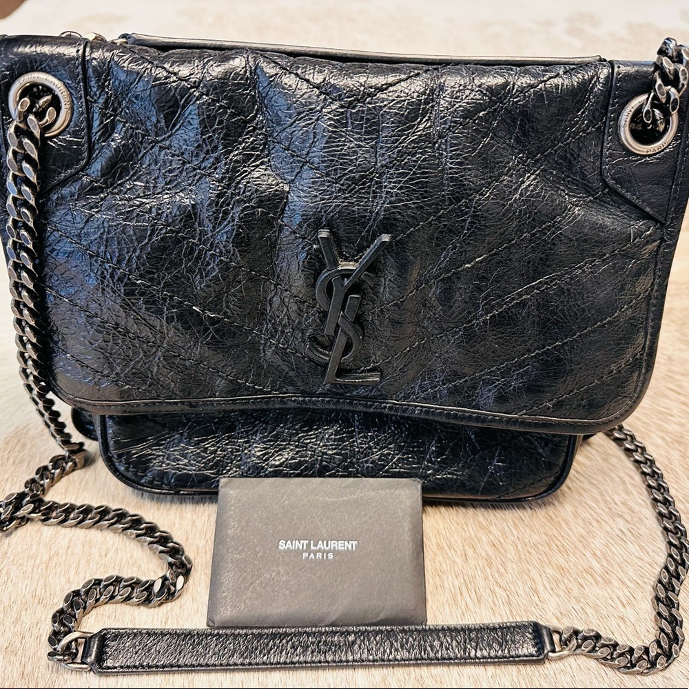 YSL NIKI MEDIUM CHAIN BAG IN CRINKLED VINTAGE LEATHER